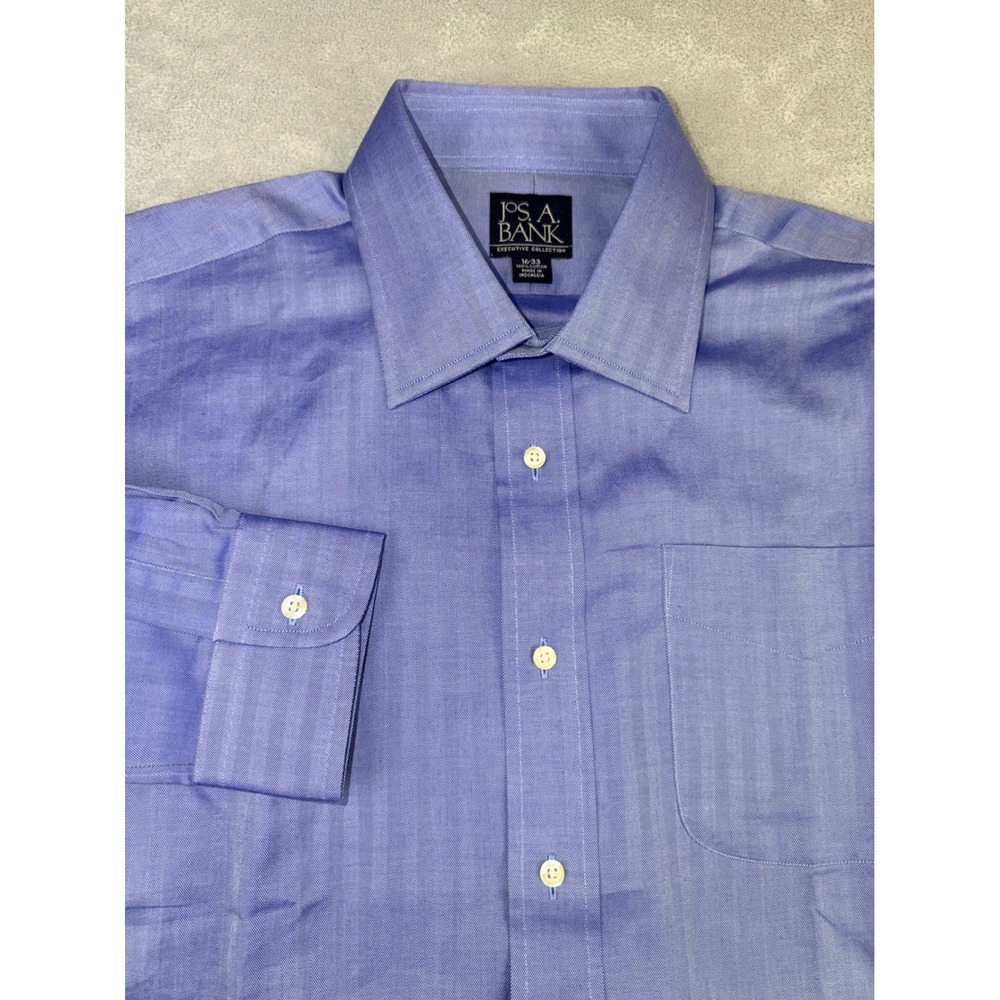 Jos A Bank Executive Collection Shirt Mens 16X33 Blue Herringbone Cotton NEW